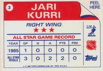 1985-86 Topps - Stickers #3 Jari Kurri Back