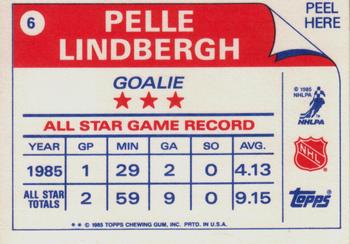 1985-86 Topps - Stickers #6 Pelle Lindbergh Back