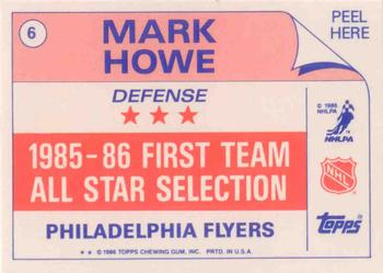 1986-87 Topps - Stickers #6 Mark Howe Back