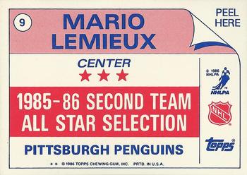 1986-87 Topps - Stickers #9 Mario Lemieux Back