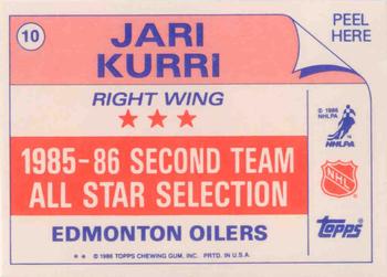 1986-87 Topps - Stickers #10 Jari Kurri Back