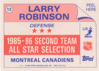 1986-87 Topps - Stickers #12 Larry Robinson Back