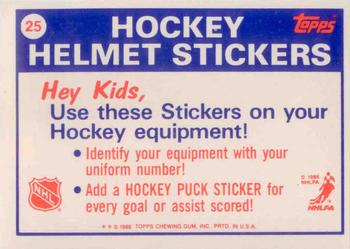 1986-87 Topps - Stickers #25 Hartford Whalers Back