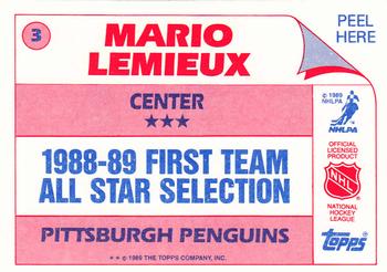 1989-90 Topps - Stickers #3 Mario Lemieux Back