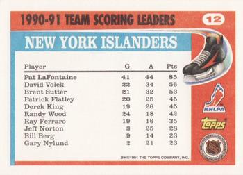 1991-92 Topps - Team Scoring Leaders #12 Pat LaFontaine Back