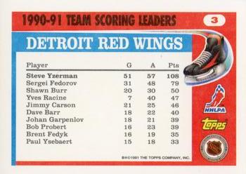 1991-92 Topps - Team Scoring Leaders #3 Steve Yzerman Back