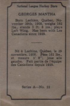 1933-34 O-Pee-Chee (V304A) #22 Georges Mantha Back