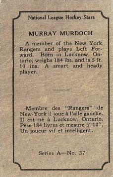 1933-34 O-Pee-Chee (V304A) #37 Murray Murdoch Back