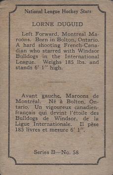 1934-35 O-Pee-Chee (V304B) #58 Lorne Duguid Back