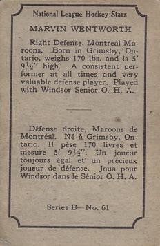 1934-35 O-Pee-Chee (V304B) #61 Marvin Wentworth Back