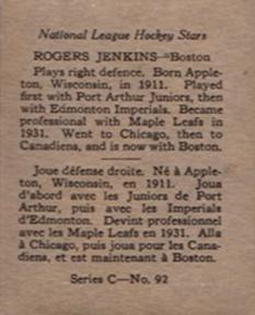 1935-36 O-Pee-Chee (V304C) #92 Roger Jenkins Back