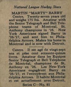 1935-36 O-Pee-Chee (V304C) #81 Marty Barry Back