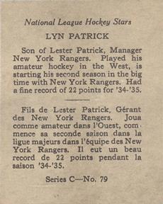 1935-36 O-Pee-Chee (V304C) #79 Lynn Patrick Back