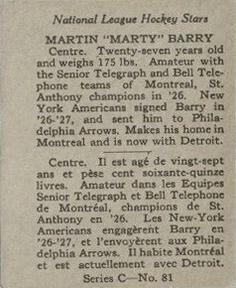 1935-36 O-Pee-Chee (V304C) #81 Marty Barry Back