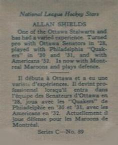 1935-36 O-Pee-Chee (V304C) #89 Allan Shields Back