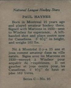 1935-36 O-Pee-Chee (V304C) #95 Paul Haynes Back
