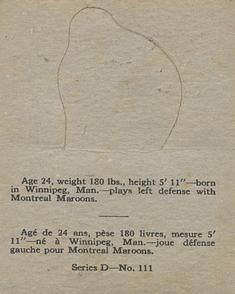 1936-37 O-Pee-Chee (V304D) #111 Bill MacKenzie Back