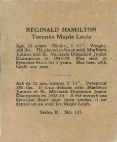1937-38 O-Pee-Chee (V304E) #137 Reg Hamilton Back