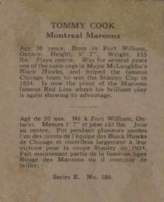 1937-38 O-Pee-Chee (V304E) #180 Tommy Cook Back