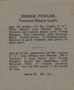 1937-38 O-Pee-Chee (V304E) #135 Jimmie Fowler Back