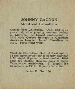 1937-38 O-Pee-Chee (V304E) #154 Johnny Gagnon Back
