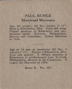 1937-38 O-Pee-Chee (V304E) #167 Paul Runge Back