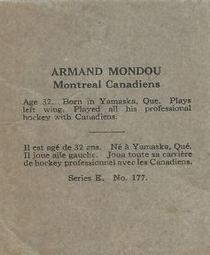 1937-38 O-Pee-Chee (V304E) #177 Armand Mondou Back