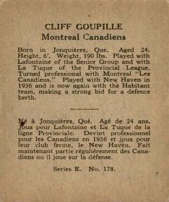 1937-38 O-Pee-Chee (V304E) #178 Cliff Goupille Back