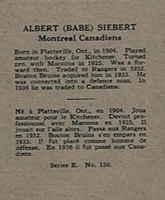 1937-38 O-Pee-Chee (V304E) #150 Babe Siebert Back