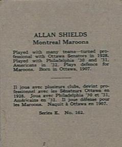 1937-38 O-Pee-Chee (V304E) #162 Allan Shields Back