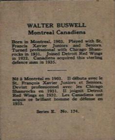 1937-38 O-Pee-Chee (V304E) #174 Walter Buswell Back