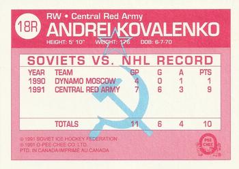 1991-92 O-Pee-Chee - Sharks & Russians Inserts #18R Andrei Kovalenko Back