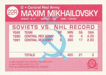 1991-92 O-Pee-Chee - Sharks & Russians Inserts #22R Maxim Mikhailovsky Back