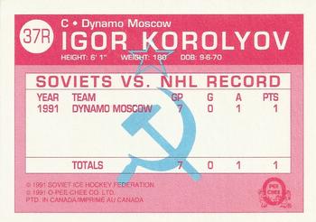 1991-92 O-Pee-Chee - Sharks & Russians Inserts #37R Igor Korolyov Back