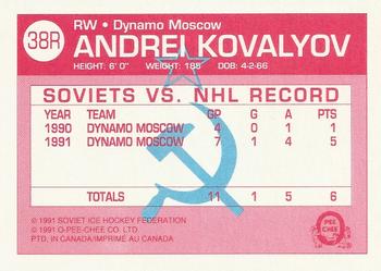 1991-92 O-Pee-Chee - Sharks & Russians Inserts #38R Andrei Kovalyov Back