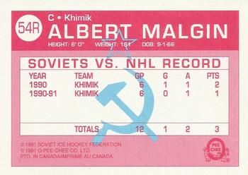 1991-92 O-Pee-Chee - Sharks & Russians Inserts #54R Albert Malgin Back