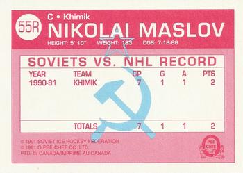 1991-92 O-Pee-Chee - Sharks & Russians Inserts #55R Nikolai Maslov Back