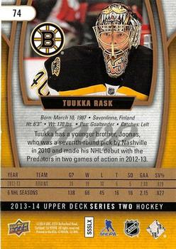 2013-14 Upper Deck - 2013-14 Upper Deck MVP Gold Script #74 Tuukka Rask Back