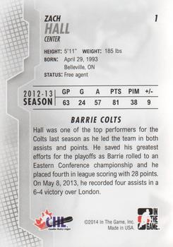 2013-14 In The Game Heroes and Prospects #1 Zach Hall Back