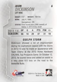 2013-14 In The Game Heroes and Prospects #6 Jason Dickinson Back