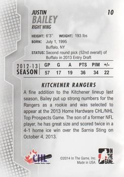 2013-14 In The Game Heroes and Prospects #10 Justin Bailey Back