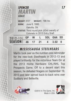 2013-14 In The Game Heroes and Prospects #17 Spencer Martin Back