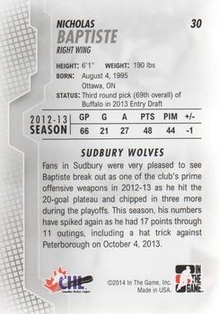 2013-14 In The Game Heroes and Prospects #30 Nicholas Baptiste Back
