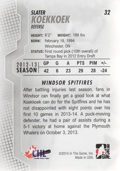 2013-14 In The Game Heroes and Prospects #32 Slater Koekkoek Back