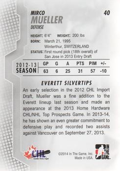 2013-14 In The Game Heroes and Prospects #40 Mirco Mueller Back