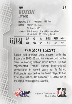 2013-14 In The Game Heroes and Prospects #41 Tim Bozon Back