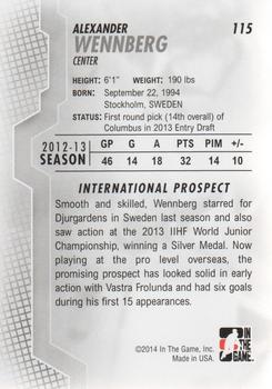 2013-14 In The Game Heroes and Prospects #115 Alexander Wennberg Back