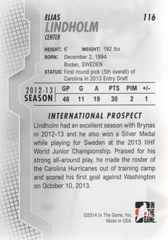 2013-14 In The Game Heroes and Prospects #116 Elias Lindholm Back