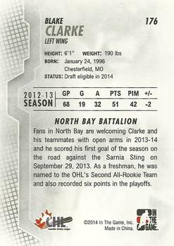 2013-14 In The Game Heroes and Prospects #176 Blake Clarke Back