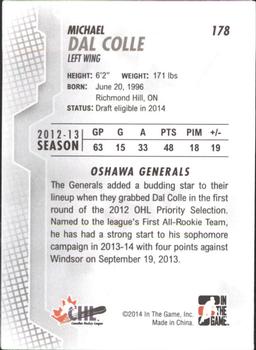 2013-14 In The Game Heroes and Prospects #178 Michael Dal Colle Back